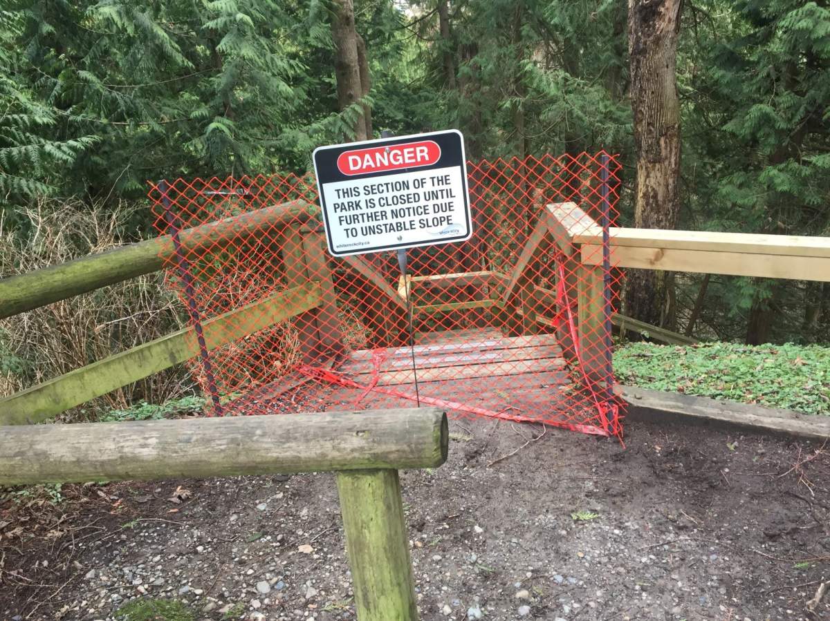Signs are posted at Ruth Johnson Park and Coldicutt Ravine to ensure public safety.