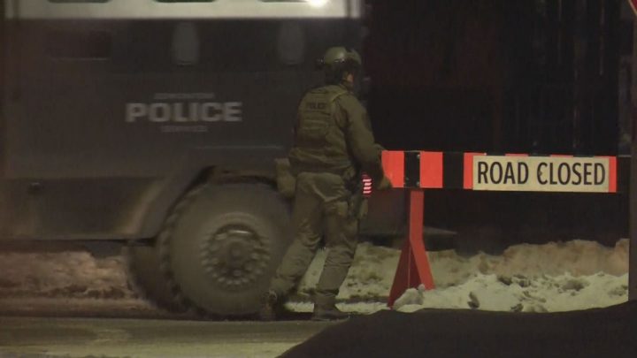 Edmonton police descended on a northeast neighbourhood on Monday, Feb. 3, 2020.