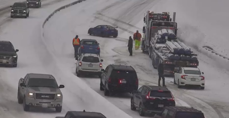 The scene on the Coquihalla Highway northbound at the Great Bear Snowshed on Sunday afternoon. 