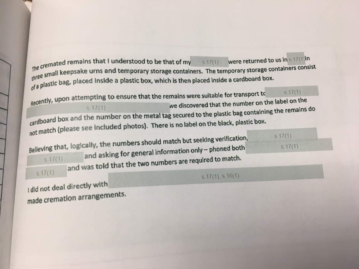 The complaint was released to Global News through a Freedom of Information request.