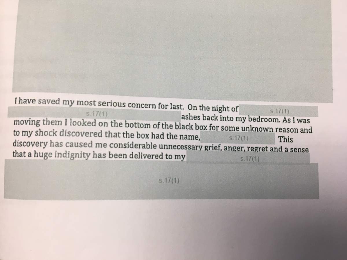 The complaint was released to Global News through a Freedom of Information request.