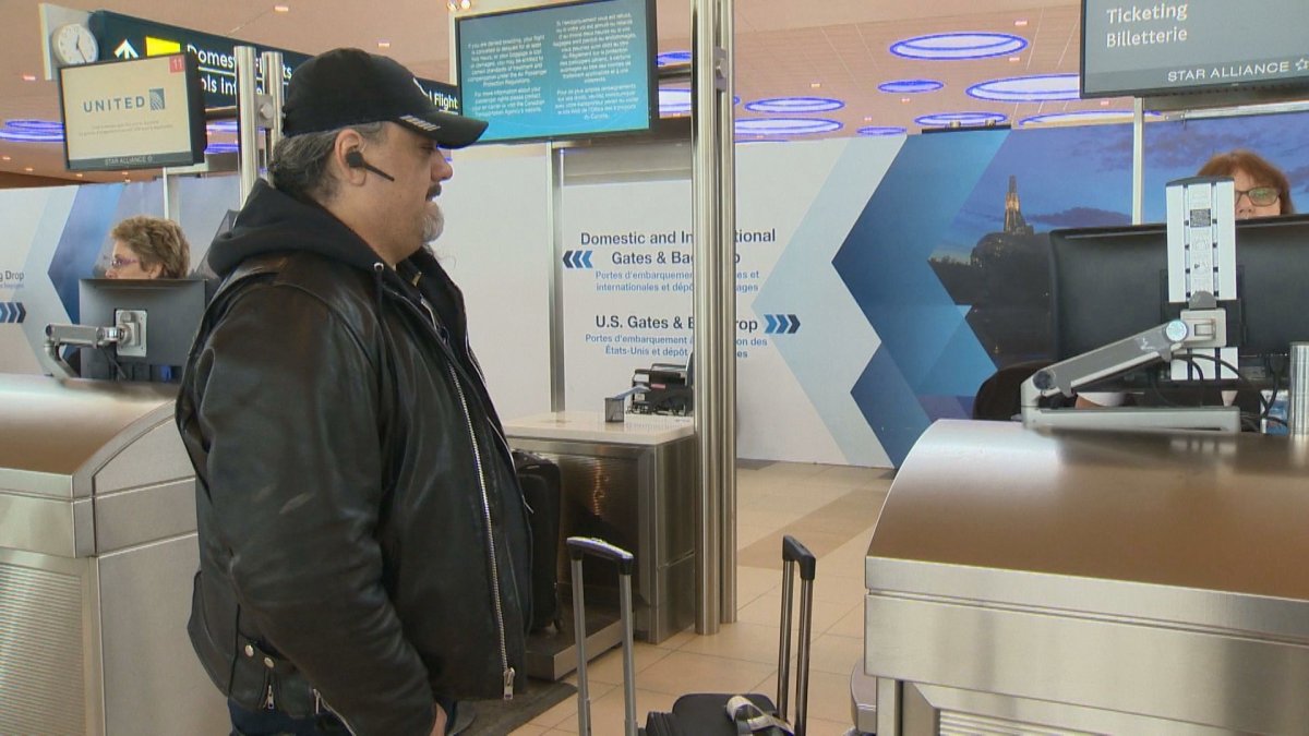 James Favel checks in at Winnipeg James Armstrong Richardson International Airport before heading to Abu Dhabi.