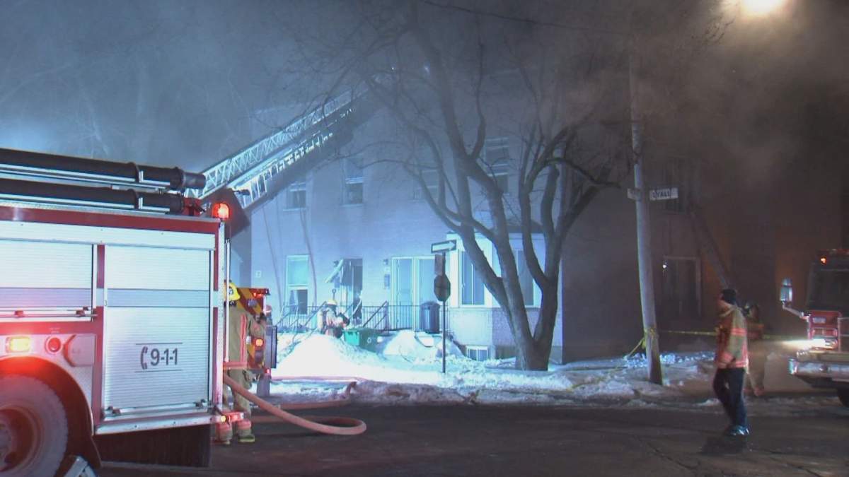 Montreal police are investigating after an apartment block caught fire in the borough of Mercier-Hochelaga-Maisonneuve early on the morning of Monday, Feb. 24, 2020.