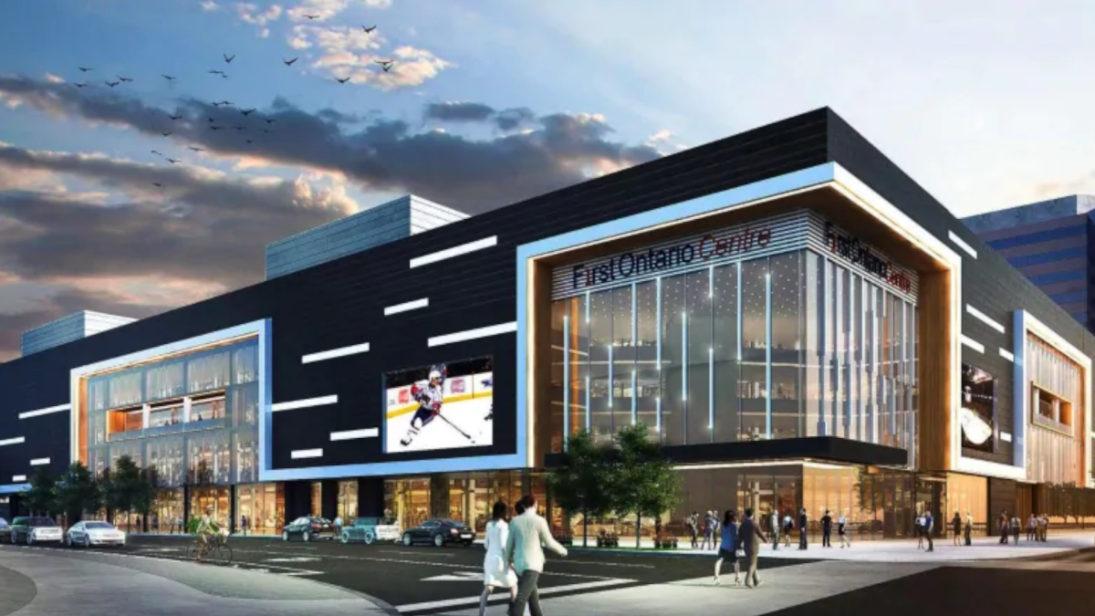 A rendering of a redeveloped First Ontario Centre at the corner of Bay Street and York Blvd. as presented to the city of Hamilton by Hamilton Urban Precinct Arts and Entertainment Group.