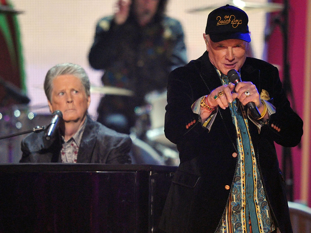 (L-R) Brian Wilson and Mike Love of The Beach Boys perform onstage at the 54th Annual Grammy Awards held at the Staples Center on Feb. 12, 2012 in Los Angeles, Calif.