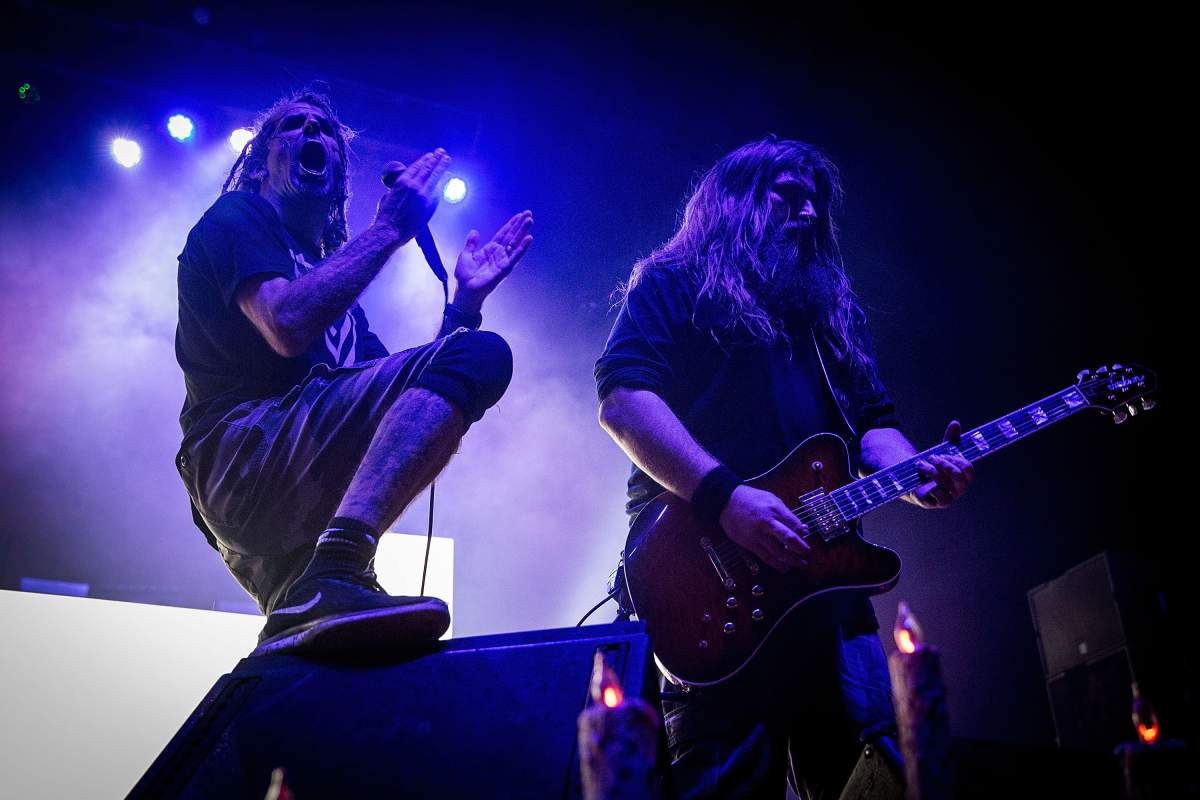 Randy Blythe and Mark Morton of Lamb of God performs onstage at WaMu Theater on May 31, 2016 in Seattle, Wash.