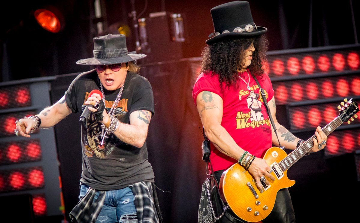 Axl Rose and Slash of Guns N' Roses perform onstage during the 'Not In This Lifetime' Tour at TD Place Stadium on Aug. 21, 2017 in Ottawa, Ont.