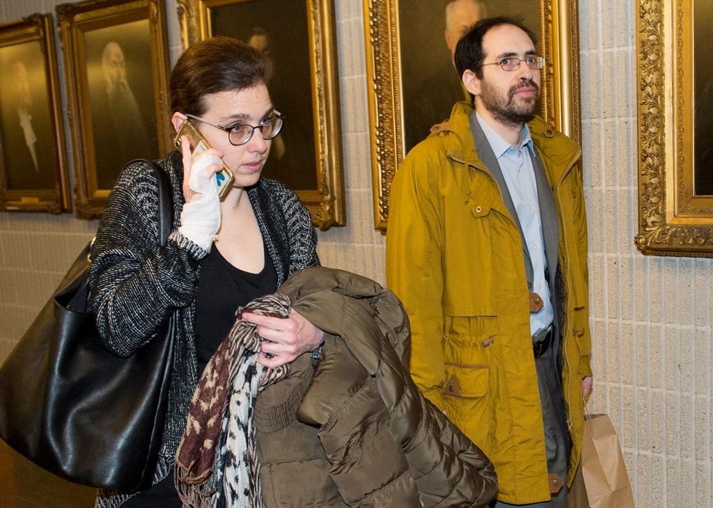 Clara Wasserstein, left, and Yochonon Lowen arrive at courthouse in Montreal, Monday, February 10, 2020.