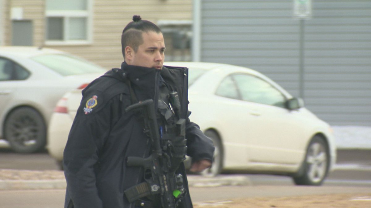 A Regina police officer on the scene of a weapons-related call Thursday on the 4700 block of Gordon Road .