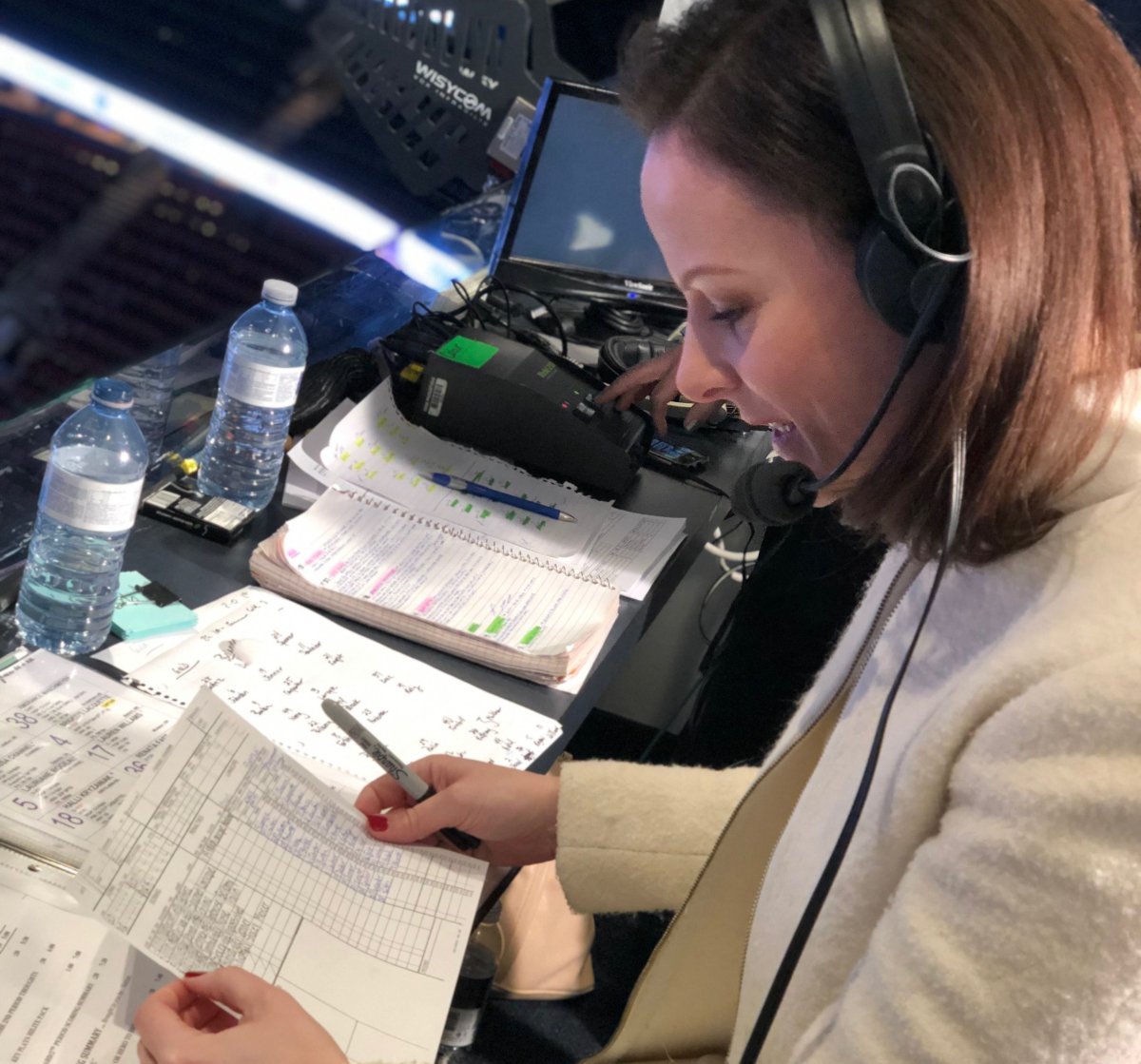 680 CJOB Hockey Analyst and Rogers Sportsnet Play by Play Broadcaster Leah Hextall recapping the scoring plays of the CWHL All Star Game at Scotiabank Arena in Toronto. Supplied Photo .