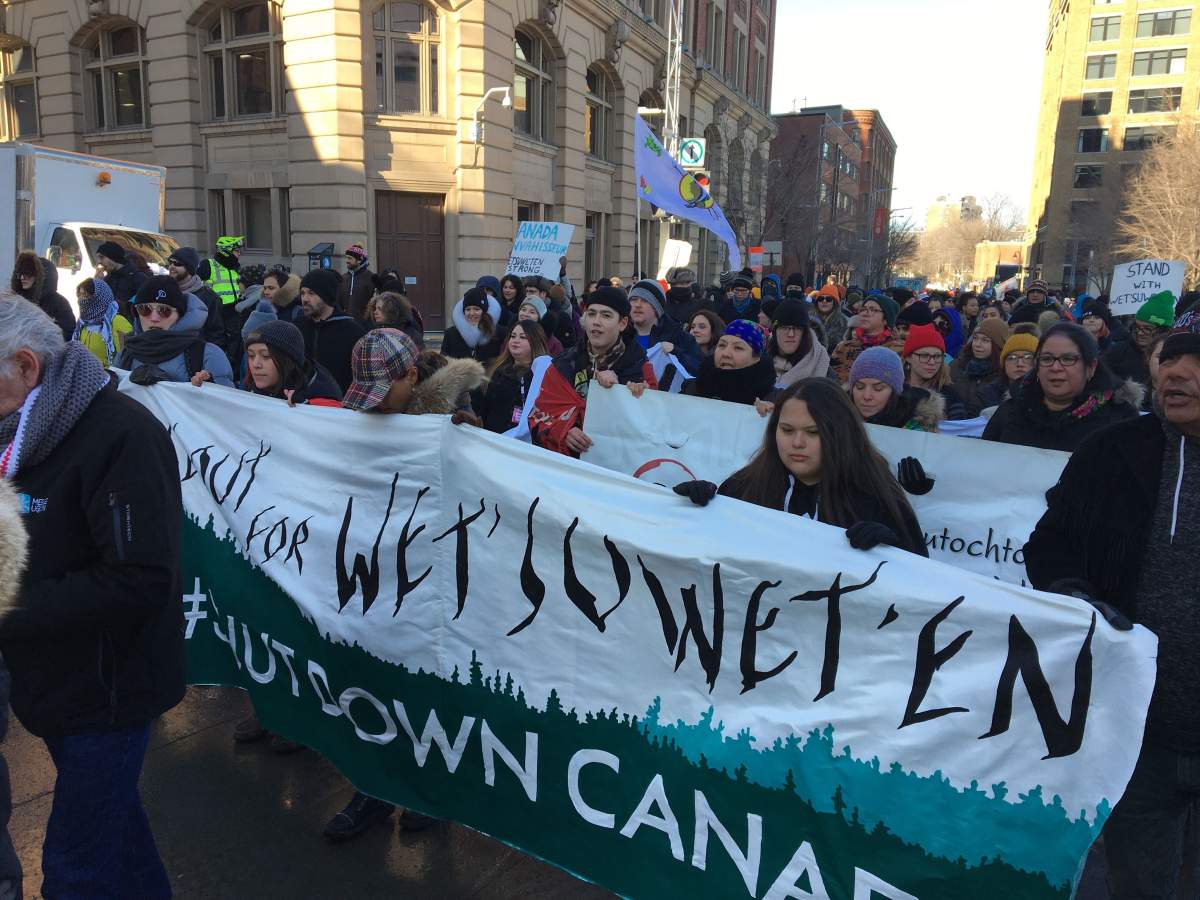 Montreal protesters take to the streets in support of Wet’suwet’en hereditary chiefs.
