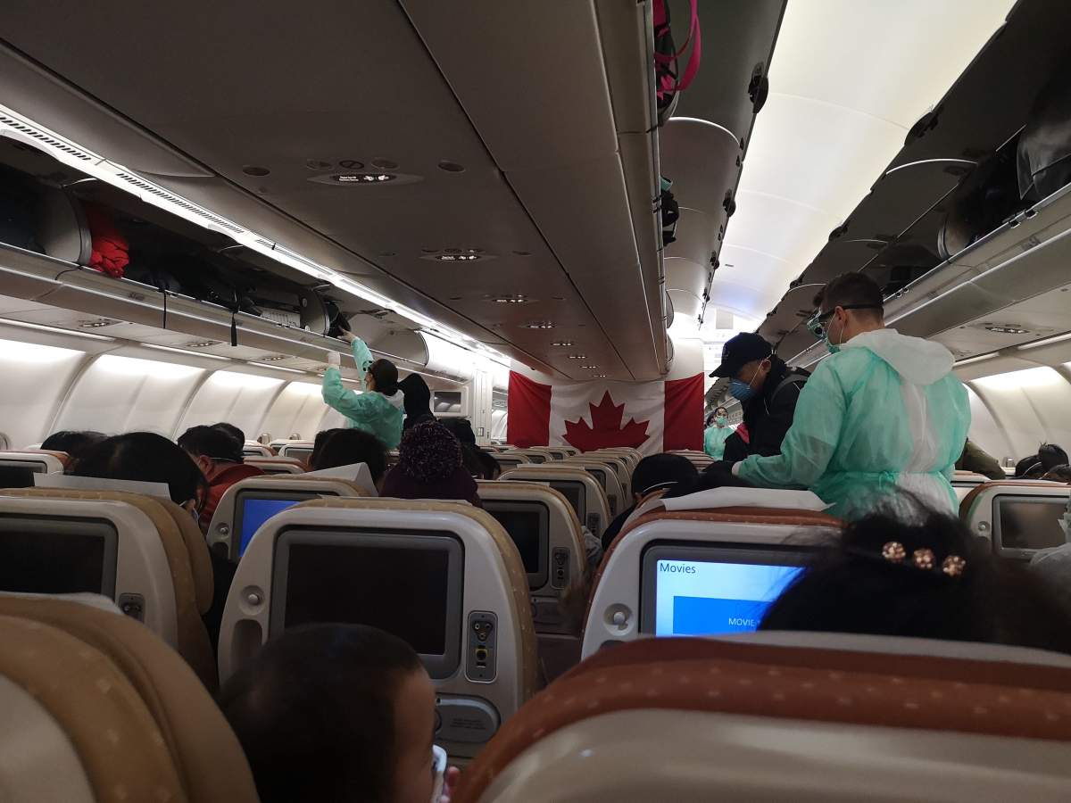 The inside of an evacuation flight carrying Canadians out of Wuhan in China amid a coronavirus outbreak.