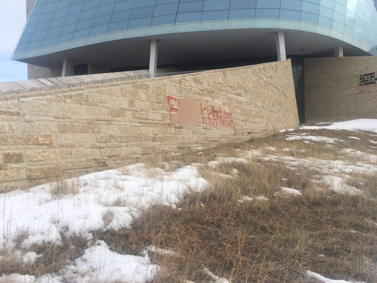 Graffiti at the Human Rights Museum Wednesday.
