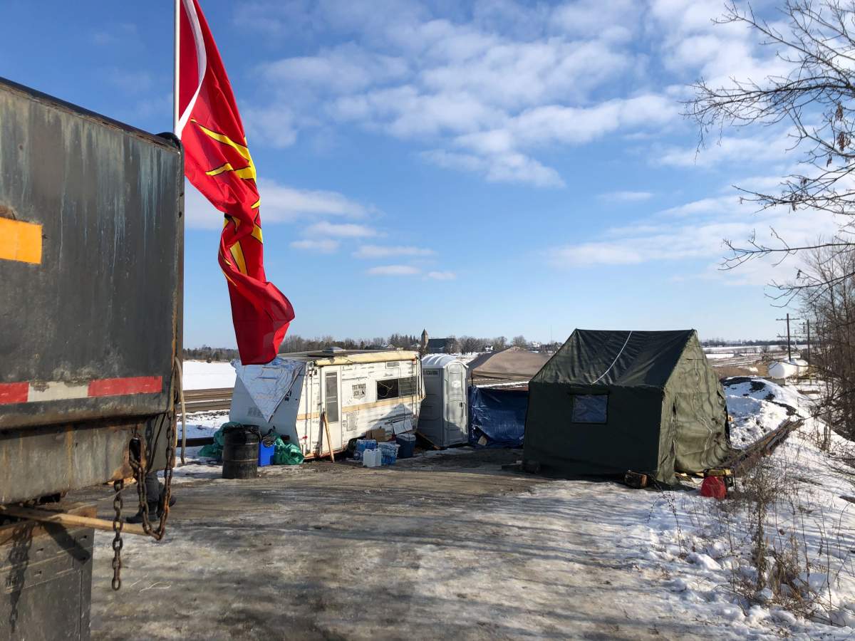 Camps have set up outside the rail line in Tyendinaga Township.