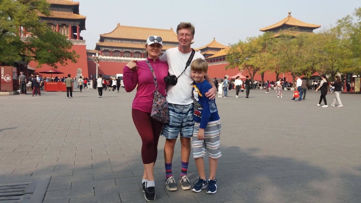 Vera Kinan, Darren Keenan, and their 10-year-old son in China.