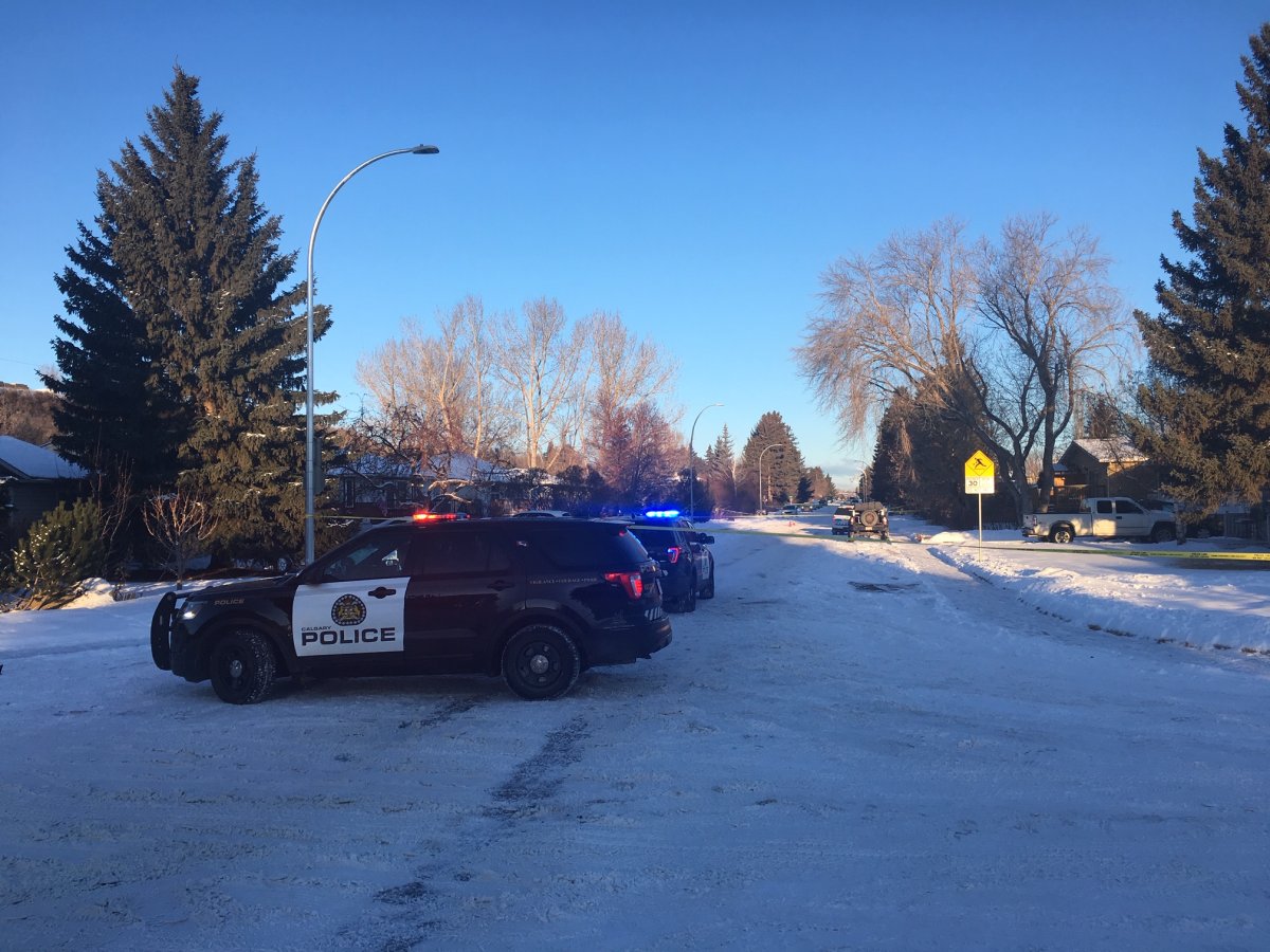Calgary police investigate the death of a woman found in the  intersection of 34 Avenue and 79 Street Northwest on Monday, Feb. 10, 2020. 