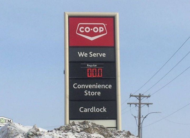 The Co-op gas sign at the station on Route 90 Thursday.