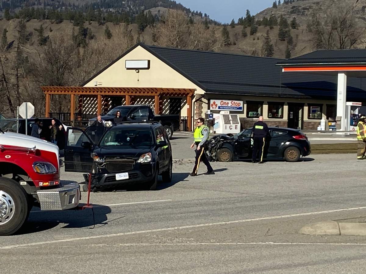 A 43-year-old woman was transported to hospital with non-life threatening injuries due to the two-vehicle collision. 