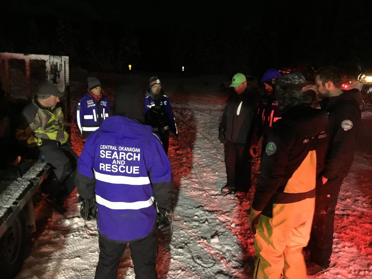 Central Okanagan Search and Rescue crews were called out to the Graystokes Provincial Park area on Sunday night to look for a missing snowmobiler. 