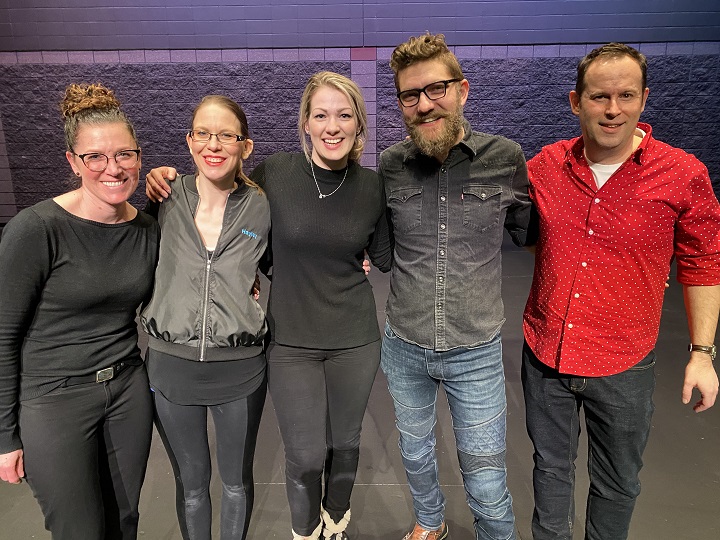 Members of SOUND OFF and Rapid Fire Theatre pose for a photo in February 2020.