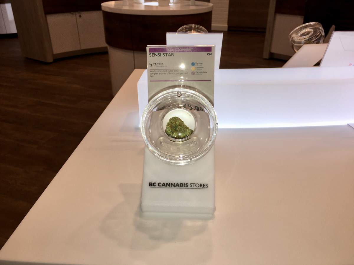 Dried cannabis on display at the government-run store in Penticton.