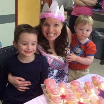 Jennie Nilsson and her sons at her 10th/40th princess-themed birthday bash.