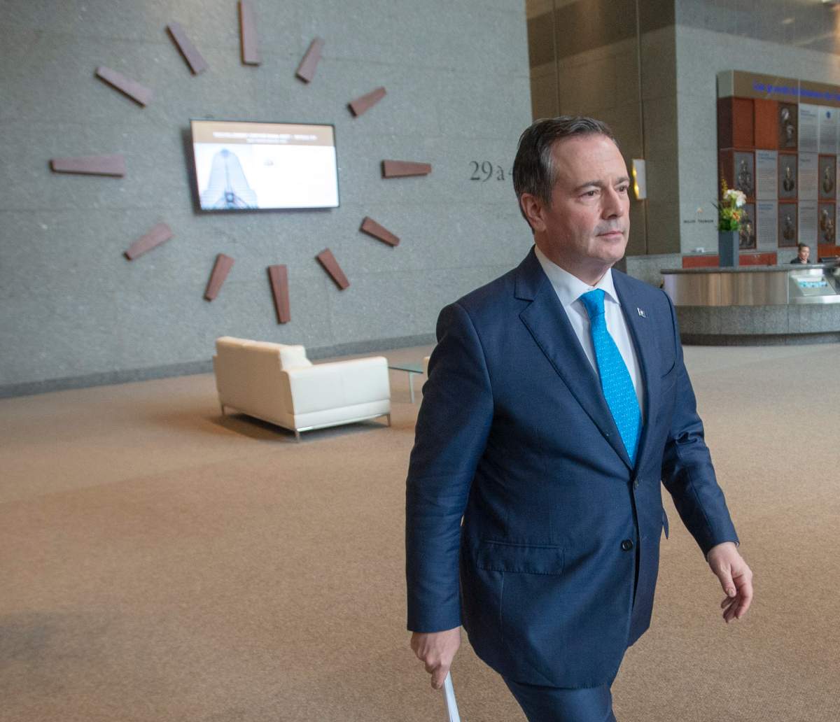 Alberta Premier Jason Kenney leaves after speaking to the media Tuesday, February 4, 2020 in Montreal.
