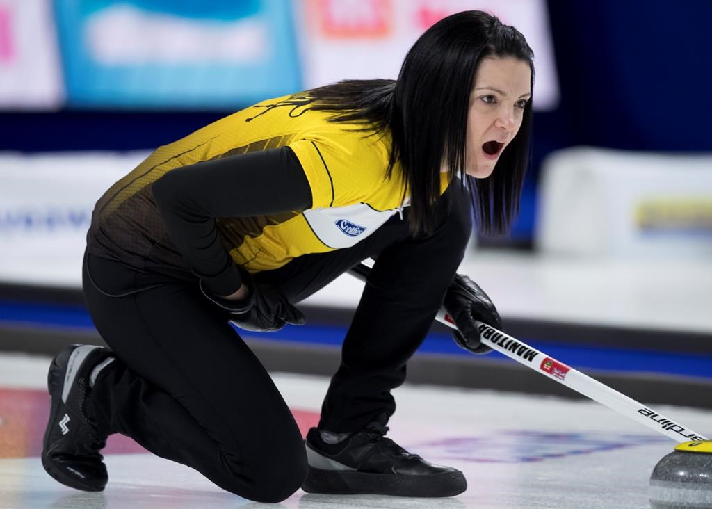Team Manitoba skip Kerri Einarson calls a shot during Draw 16 against Team British Columbia at the Scotties Tournament of Hearts in Moose Jaw, Sask., Thursday, Feb. 20, 2020.