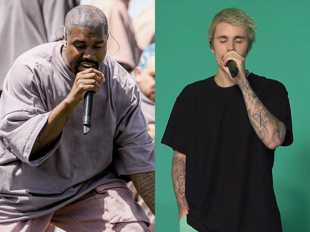 (L-R) Kanye West and Justin Bieber.