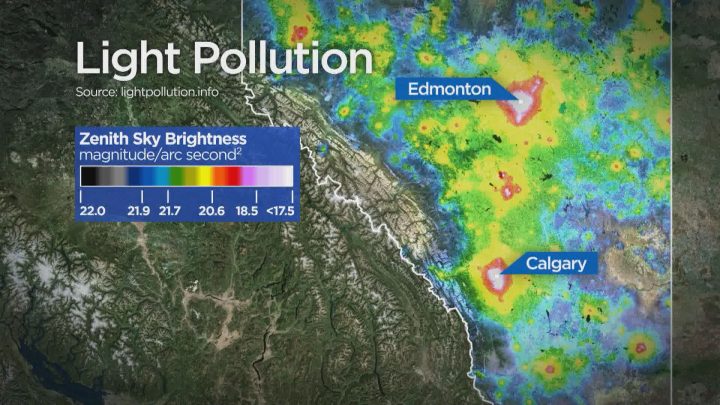 Light pollution in Edmonton and Calgary.