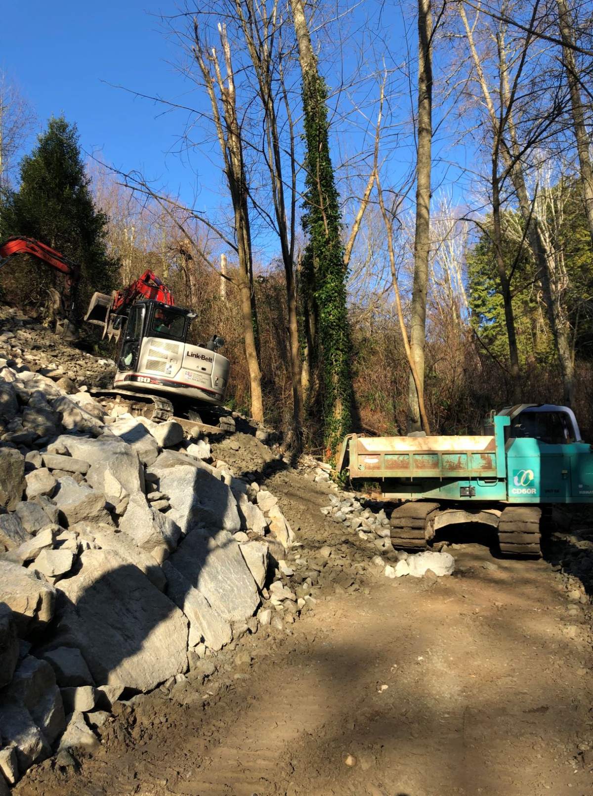 Repair work is underway on the west side of Ruth Johnson Park.