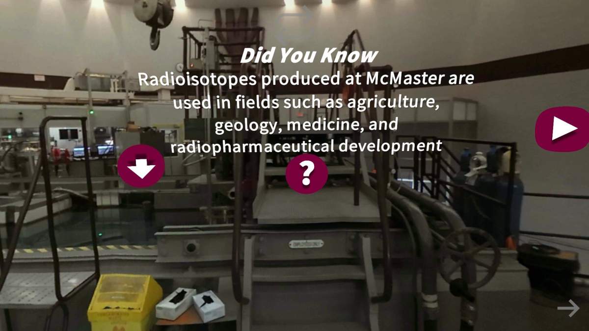 The McMasterVR: Nuclear Facilities App allows users to view ‘factoid pop-ups” during a smart phone tour.