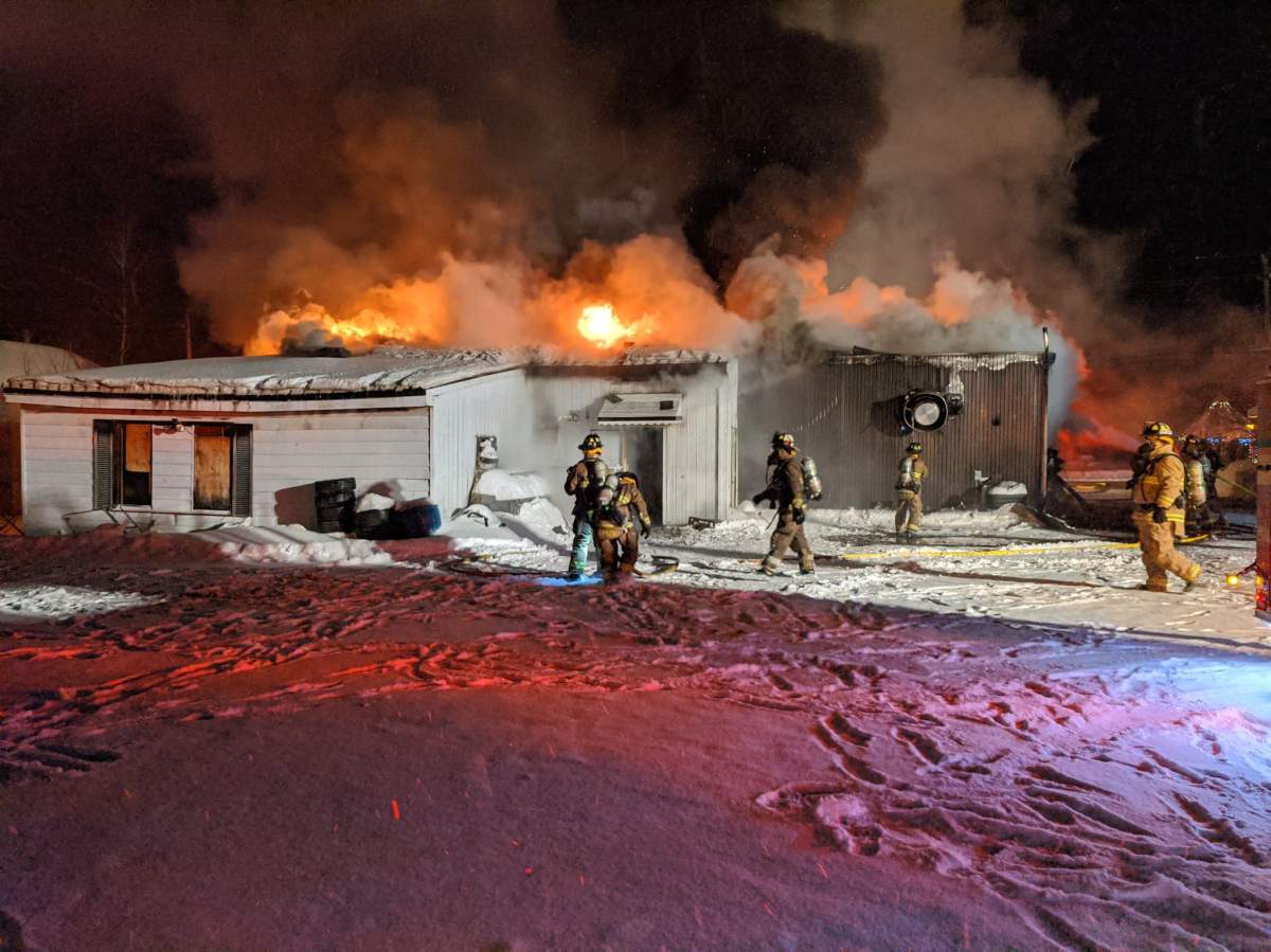 Ottawa firefighters spent hours tackling a three-alarm fire that collapsed the front of a restaurant in the city’s rural south end early Monday morning.