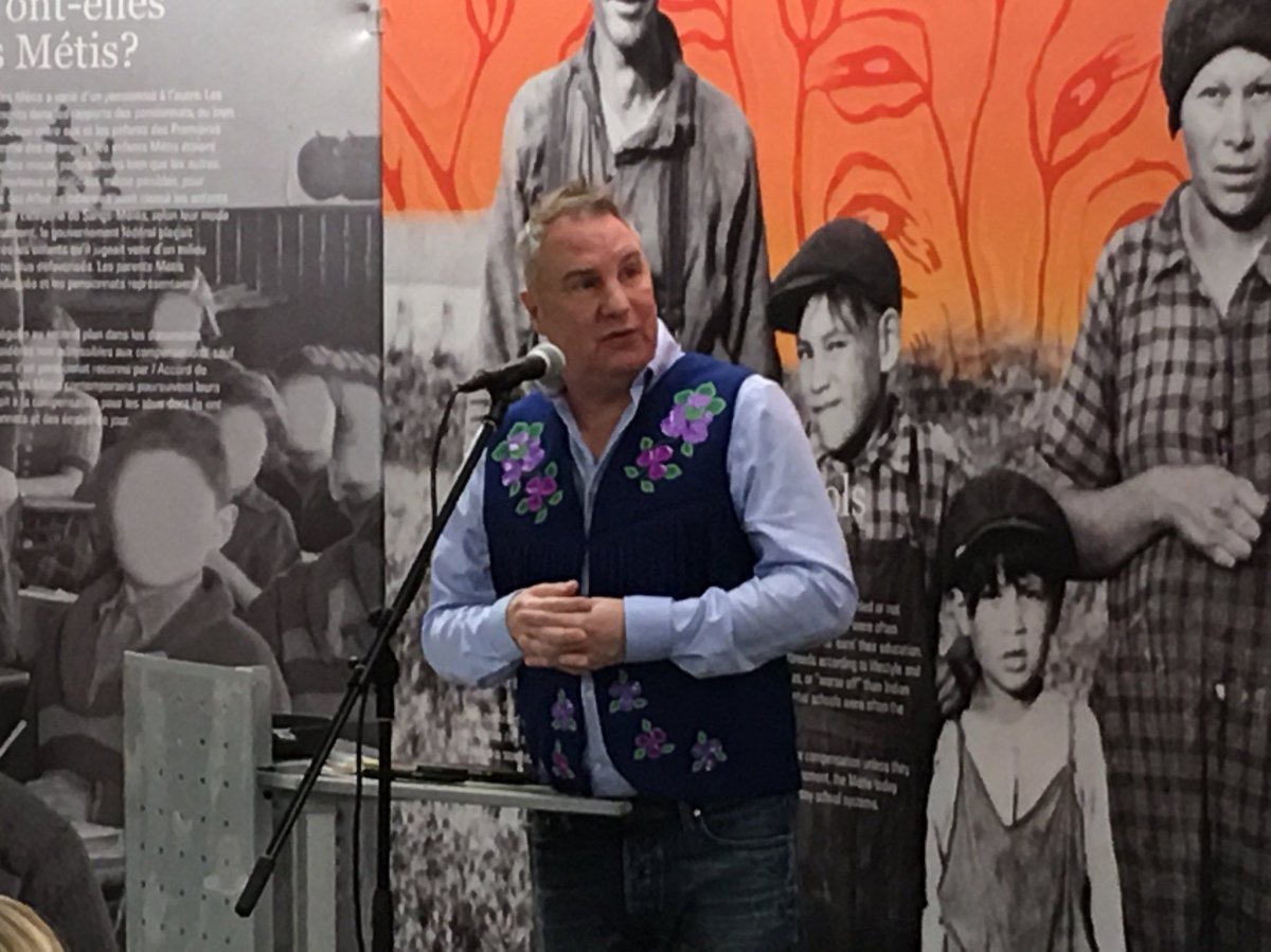 Curator Gregory Scofield speaks at the opening of The Forgotten: The Metis Residential School Experience exhibit on Friday, Jan. 31, 2020.
