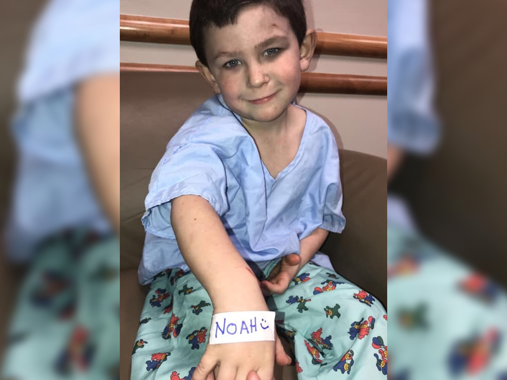 Noah Woods, 5, saved his little sister and family dog after a fire broke out in his bedroom.