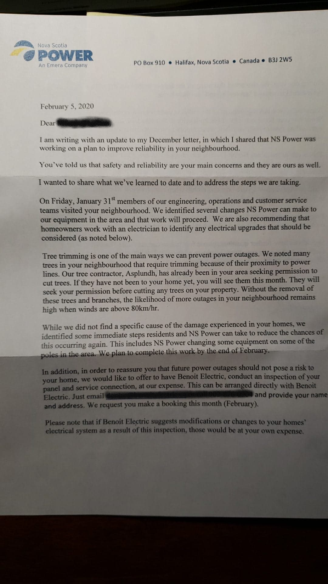 NSPOWER LETTER