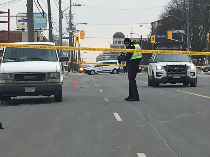 Police at the scene of the collision near Bathurst Street and Lawrence Avenue on Tuesday.