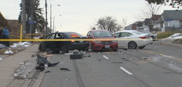 Photo of three-vehicle collision on Pharmacy Avenue Feb. 4.