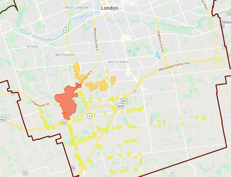 London Hydro is reporting scattered outages across the south end Tuesday morning.