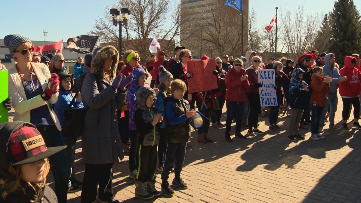 Several protesters came out to the Lethbridge Courthouse Saturday afternoon to protest public sector cuts that were announced in Alberta's 2020 budget on Thursday. 