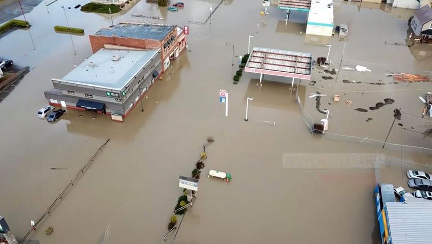 Flooded streets in Sumas Washington after heavy rains over the weekend. 