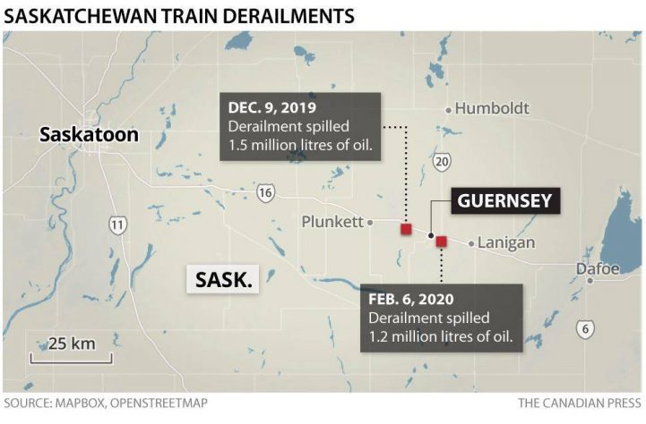 19 cars ‘involved in a pool of fire’ after CP train derailment near Guernsey, Sask. - image