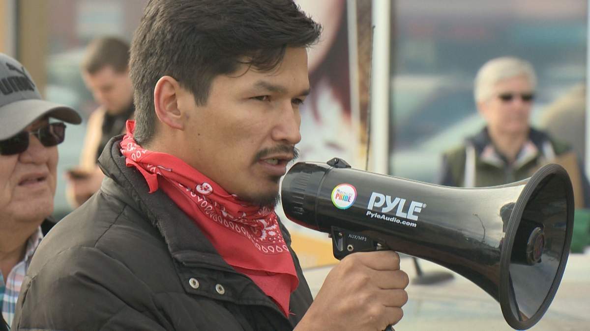 Lee Prosper spoke at the “Check Scheer’s Privilege Rally” in Regina on Feb. 21 at his constituency office on Albert Street