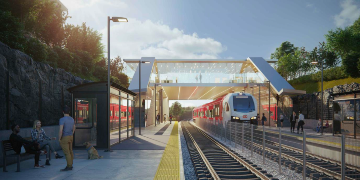 A rendering of the new Gladstone station that will be added to the existing Trillium Line during Stage 2 extending Ottawa's O-Train network.