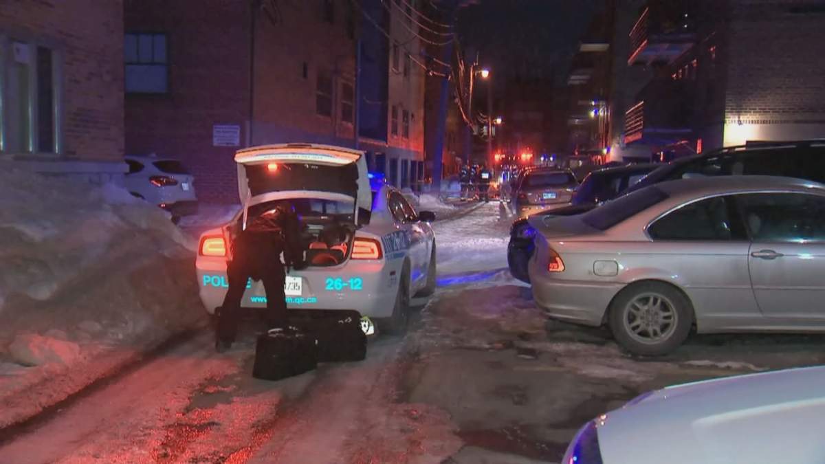 Montreal police are investigating after the body of a man was found in the driver's seat of a burnt-out car in the town of Mount Royal early on Tuesday, Feb. 18, 2020.