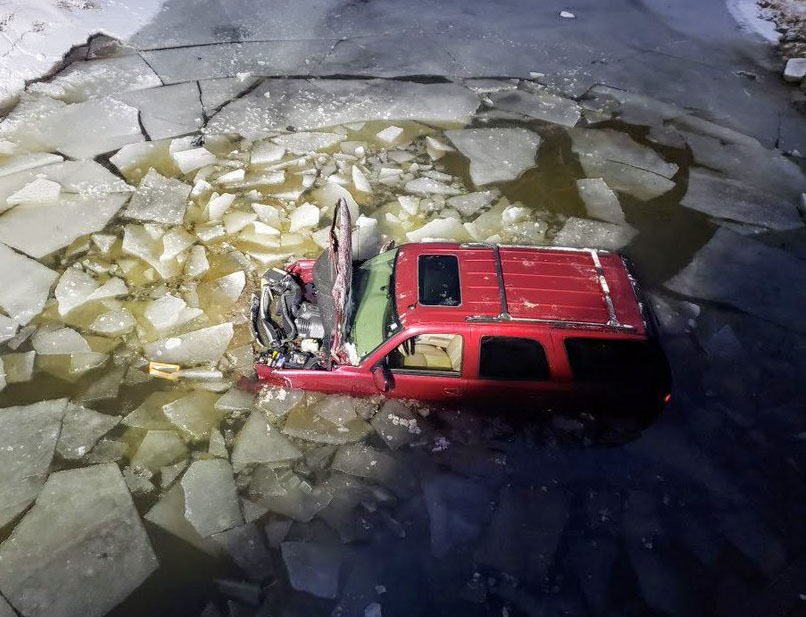 A van left the roadway and ended up in a river in West Perth on Tuesday morning.