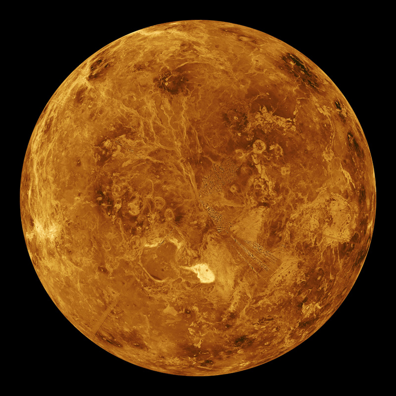 A computer-simulated view of Venus’ northern hemisphere.