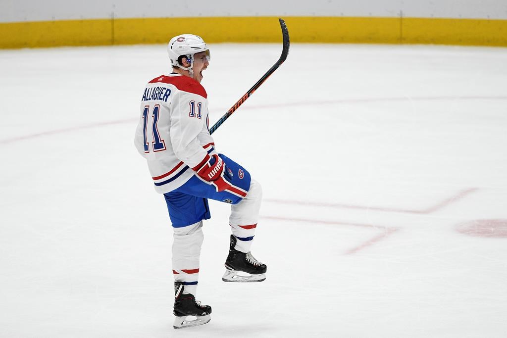 In this Feb. 2020 file photo, Montreal Canadiens right wing Brendan Gallagher (11) celebrates his goal during the second period of an NHL hockey game against the Washington Capitals. Gallagher signed a six-year contract extension with the Habs on Wednesday, Oct. 14, 2020.