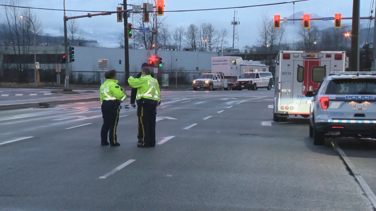 Coquitlam RCMP on the scene of a fatal collision in Port Coquitlam on Feb. 29, 2020.