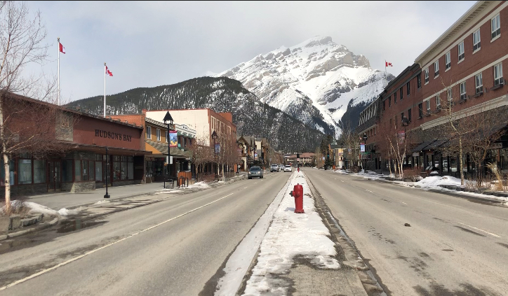 The streets of tourist town Banff are very quiet March 26, 2020.